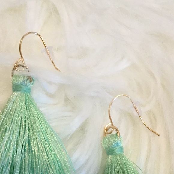 Aqua, Mint, and Blue Tassel Earrings - Picture 2 of 4
